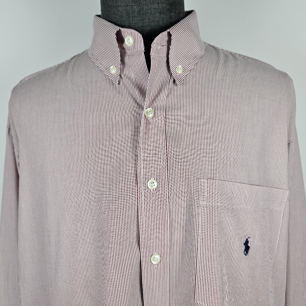 Polo Ralph Lauren Men's Red Pinstripe Long Sleeve Button Down Pony Size XXL